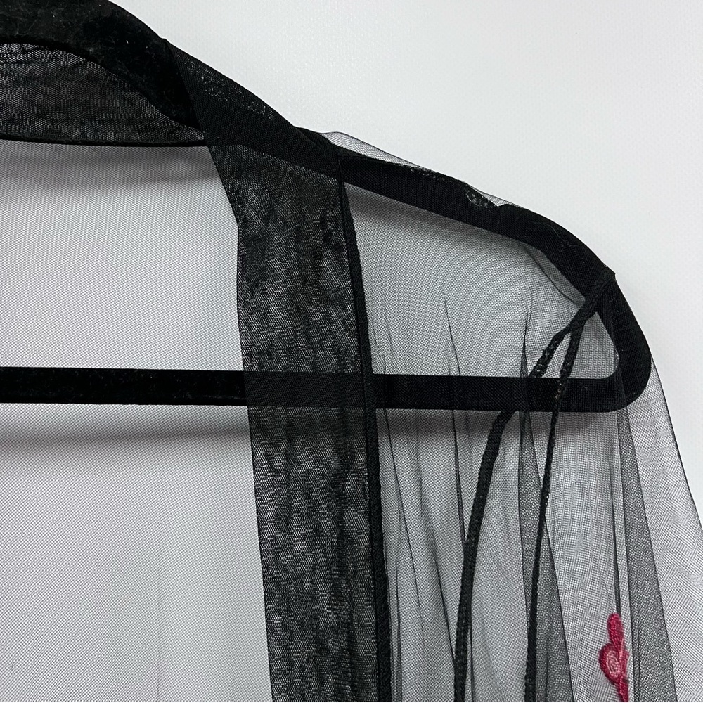 Floral Embroidered Sheer Kimono swim coverup mesh - Picture 6 of 14